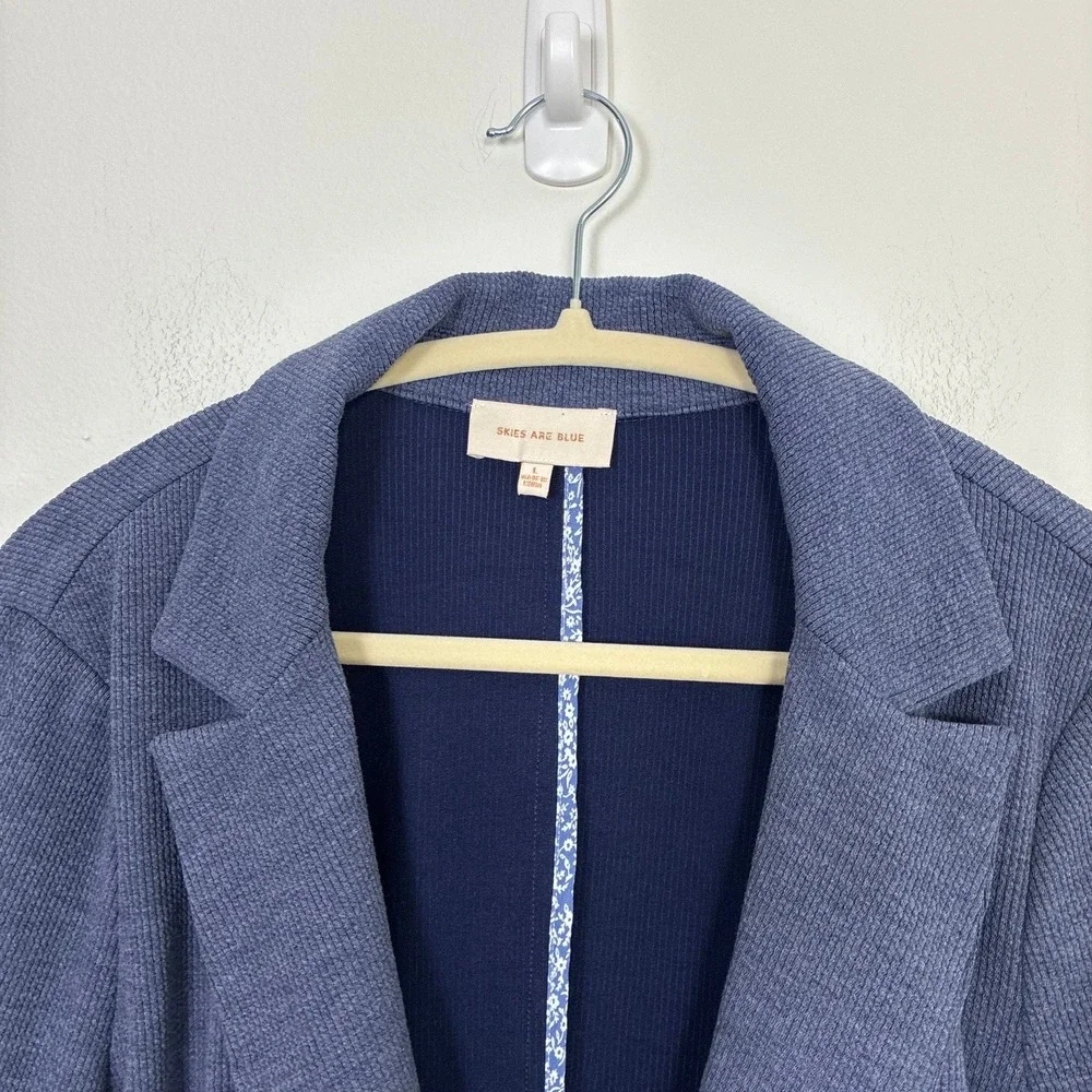 Skies Are Blue Ribbed Knit Blazer Open Front Jacket Women's L Preppy Minimalist